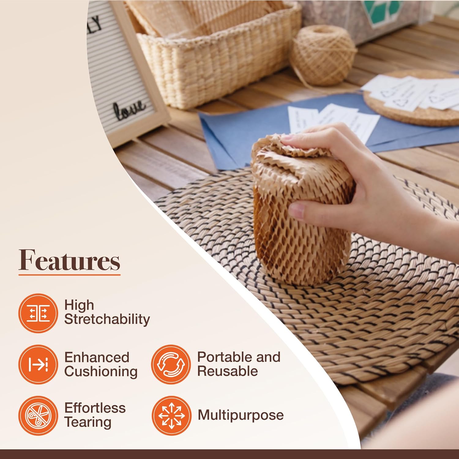 Сотовая бумага, ширина 30, 38, 50 см, длина 10 м - 250 м в рулоне, настраиваемая