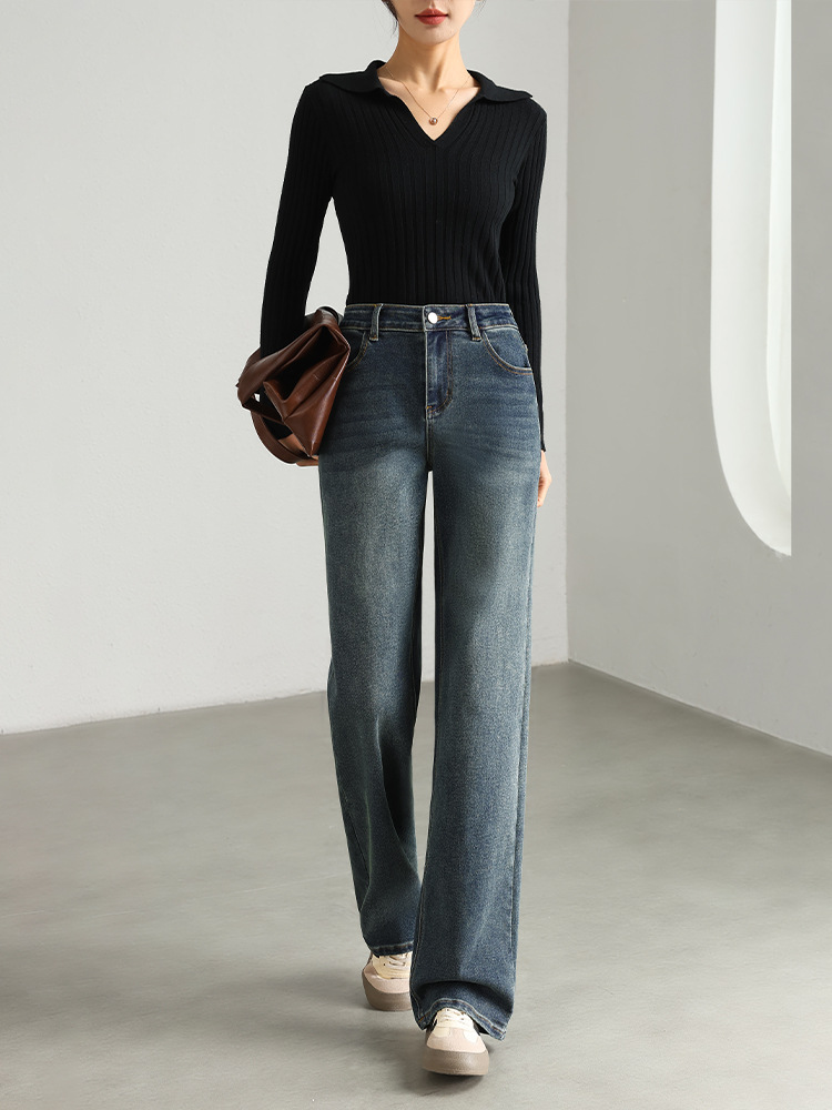 Narrow Straight-Leg Xintang Denim Jeans for Women, Slimming, 2025 Spring New Style, High-Waisted, for Petite Women, Elastic Pants