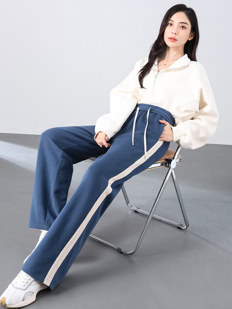 2025 New High-Waisted Straight-Leg Wide-Leg Pants Loose and Slimming Casual Pants for Women with Drape and Floor-Length Blue Pants with Design Sense